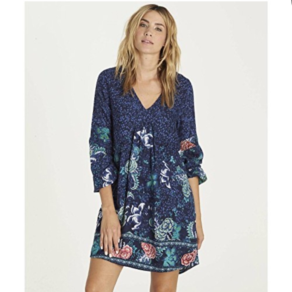 Billabong Navy Blue Floral Boho Mini Dress Medium